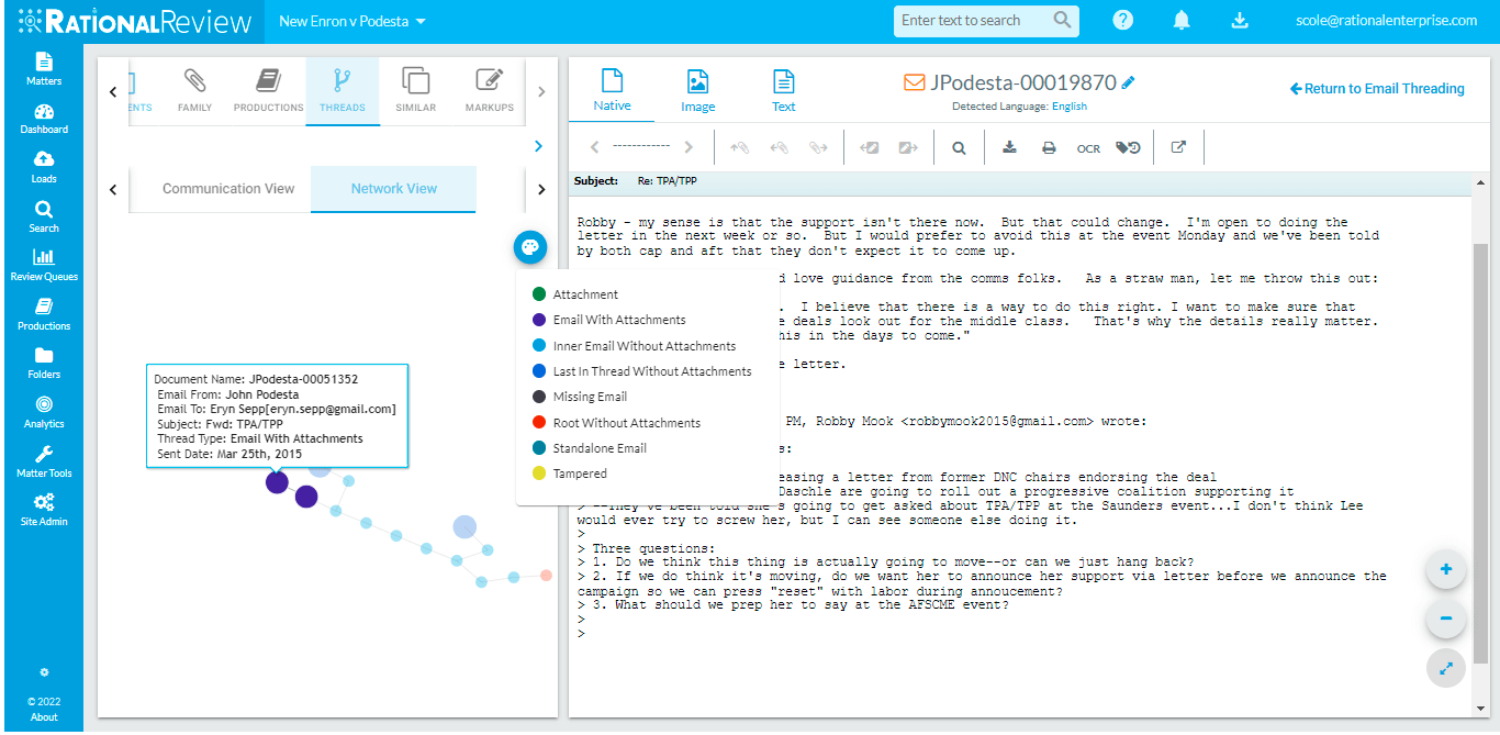 Email threading in Rational Review